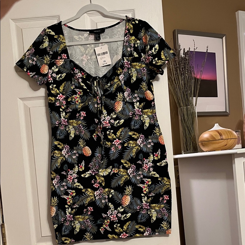 Forever 21 Black Tropical Mini Dress